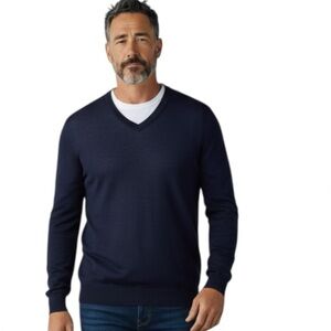 Brooks Brothers Merino Wool Deep Blue V-Neck Men's Sweater‎ XL